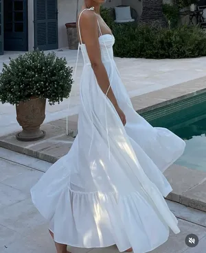 Zara dress maxi poplin ruffle flowy white corset bohemian summer vacation thumbnail 10
