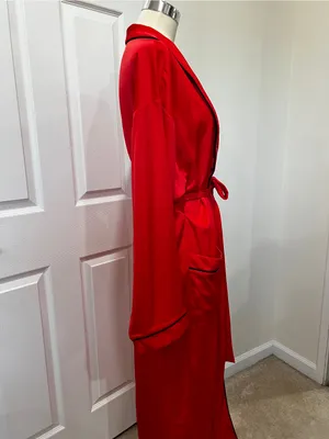 Fabletics Eco-satin Robe Strawberry Red With Black Trim With Pockets Size Medium thumbnail 11