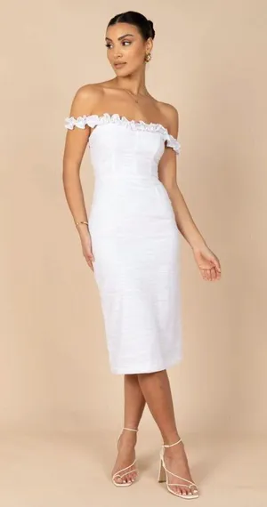 Petal & Pup Florez White Off the Shoulder Ruffle Midi Dress 4 thumbnail 2
