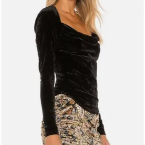 Free People perfect date black velvet cowl neck blouse xs thumbnail 2