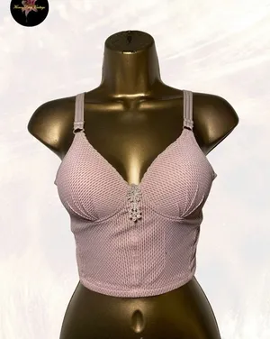 Euro Blush Pink Textured Bustier Crop Top thumbnail 1