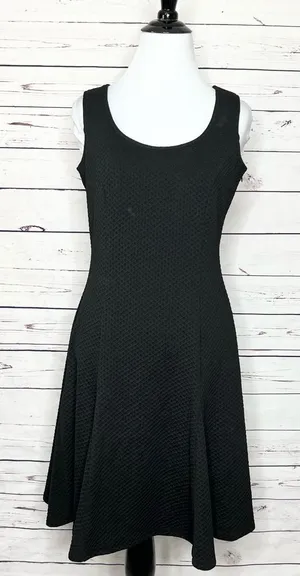 Calvin Klein Black Textured Sleeveless Fit & Flare Dress Size 4 Small thumbnail 1
