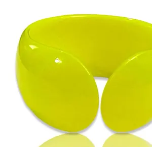 Unique Vintage Neon Yellow Round Resin Cuff Bracelet thumbnail 1
