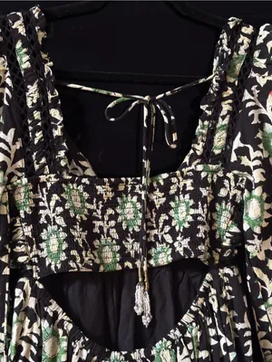 Free People Black and Green Floral Lace-Up Back Mini Dress thumbnail 6