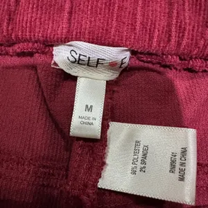 Self-E Womens Burgundy Corduroy 26x28 Flare Wide‎ Leg Pants Elastic Waist Size M thumbnail 4