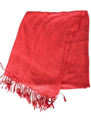 Coral Paisley Pashmina Silk Blend Scarf Shawl With Fringe Edges 80" x 28" thumbnail 1