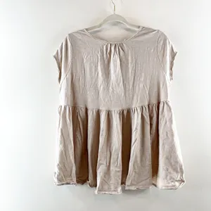 Easel Short Sleeve Peplum Swing T-Shirt Top Cotton Boho Tan Beige Small thumbnail 4