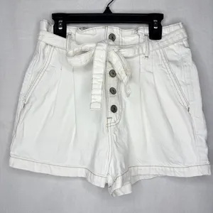 Abercrombie & Fitch White Denim Paperbag Shorts thumbnail 2