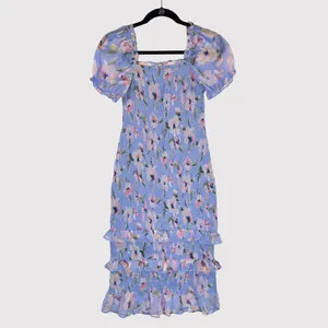 Abercrombie Fitch Dress Purple Smocked Midi Bodycon Floral Ruffle Coquette Small thumbnail 3