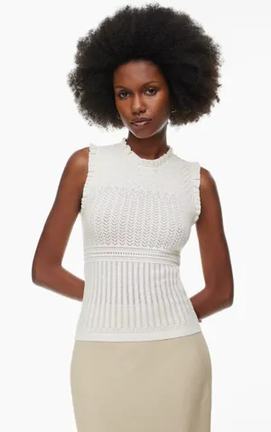 Aritzia Wilfred Women's Sleeveless Cannes Top Pointelle Knit White Size Large thumbnail 1