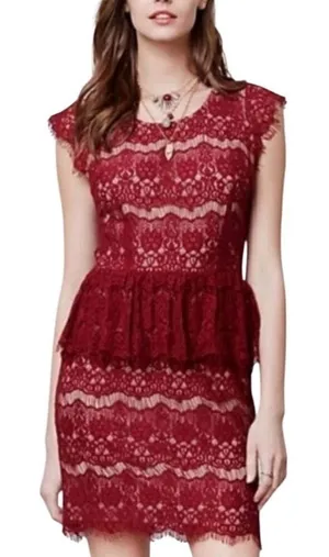 Maeve Anthropologie Dress Size Extra‎ Small Elsa Peplum Eyelash Wine Sleeveless thumbnail 1