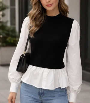 Urban Revivo Black White Sweater Shirt thumbnail 1