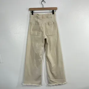 ZARA The Marine Straight High Rise Jeans Women 4 Beige Raw Hem Wide Leg Denim thumbnail 4