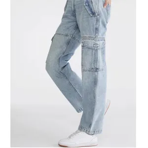 Aeropostale Womens Low Rise Cargo Jeans Light Wash Blue Straight‎ Leg Size S thumbnail 2
