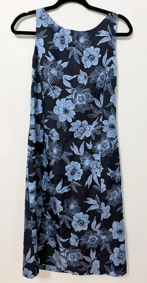 ann taylor dress 12 100% silk blue floral sleeveless coastal cottage core thumbnail 1