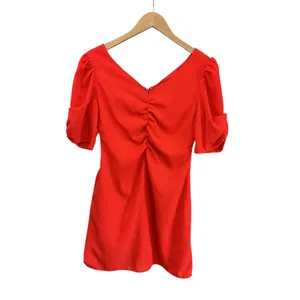She +‎ Sky Red Ruched V-Neck Puff Sleeve Mini Dress SS8873 Womens Size Medium thumbnail 2