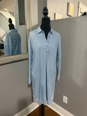 Lucky Brand Chambray Costal Cowgirl Denim Mini Shirt Dress Tie Waist Size XS. thumbnail 6