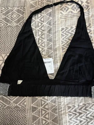 NWT Intimately Free People Rhinestone Halter Bralette Top Black M thumbnail 3
