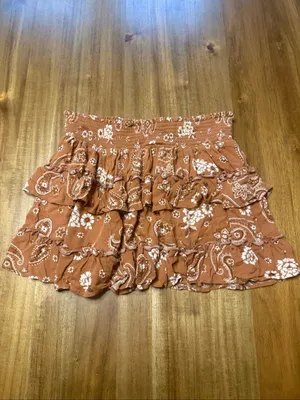 Aerie Ruffle Mini Skirt Jupiter Brown Size Medium thumbnail 3