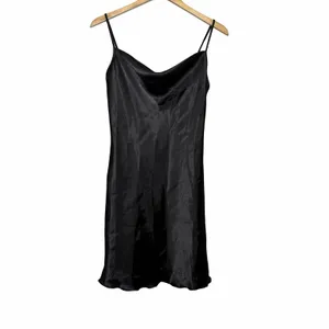 Y2K bebe Black Satin Slip Dress M Cowl Neck Mini Going Out Made USA Minimalist thumbnail 2