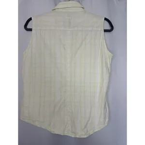 Bugle Boy Women's Size Med Light Yellow White Plaid Sleeveless Button Down VTG thumbnail 5