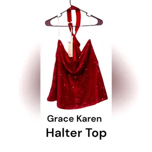 Grace Karin Hot Pink Sequenced Halter Top Size XL (NWOT) thumbnail 2