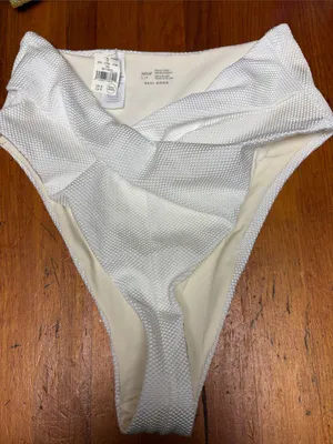 High-Waist Textured White Bikini Bottom thumbnail 1