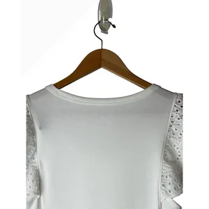 Gap Ribbed Baby Tee Women Small White NWT Eyelet Flutter Sleeve Boho Preppy thumbnail 5