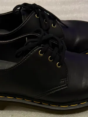 Dr. Martens Vegan 1461 Oxford Black Leather Lace-Up Shoes with Yellow Stitching thumbnail 7