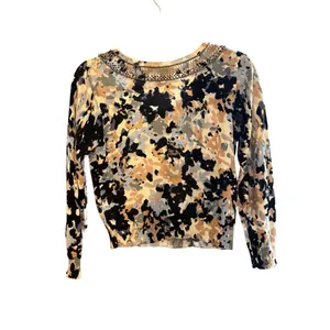 Anthropologie HWR‎ Monogram Beaded Collar Crop Cardigan Sweater Abstract Pattern thumbnail 4