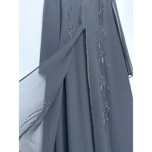1990s Night Studio black beaded chiffon gown with sheer overlay & sleeves 16 thumbnail 8
