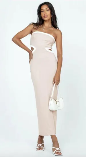 Princess Polly Greta Beige White Strapless Cut Out Maxi Dress 2 thumbnail 3