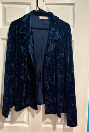 Natural life crashed velvet open jacket blazer navy blue boho sz L XL thumbnail 1