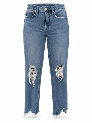 Good American Distressed High Rise Crop Jeans Women 2/26 Raw Hem thumbnail 2