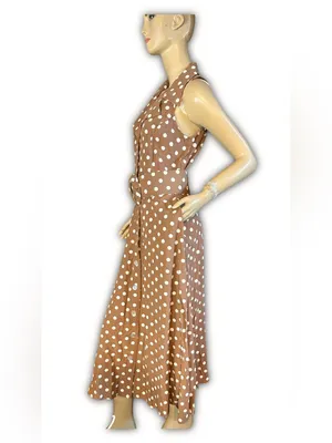 Vintage 1990'S All That Jazz Brown & White Polka Dot Print Dress W/Belt (8) thumbnail 7