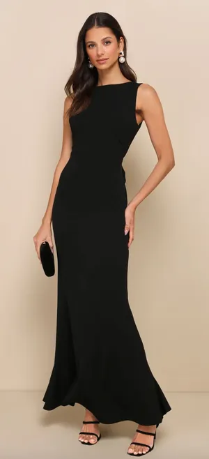 Lulus Exquisite Refinement Black Backless Bow Ruffled Maxi Dress Formal L NWT thumbnail 1