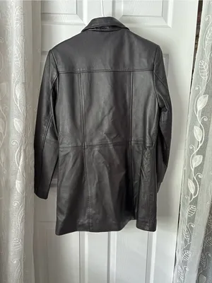 Clueless vintage mid-length black leather coat jacket button-up front women sz M thumbnail 8