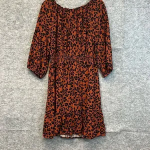 KNOX‎ ROSE Dress Size Large Smocked Elastic Waist Animal Print Rust Large Fall thumbnail 10