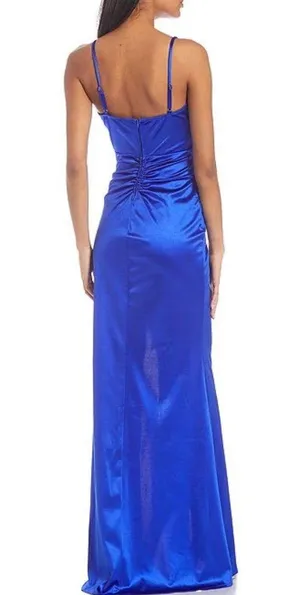 Navy Satin Prom Dress Blue Size 6 thumbnail 2