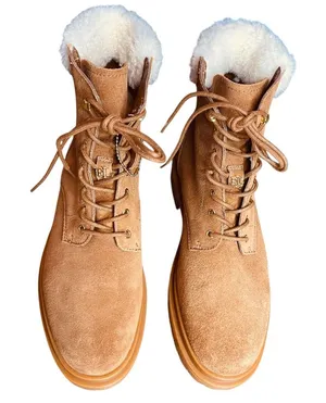 Lauren Ralph Lauren Carlee suede tan combat lace-up boots fauxshearling 8.5 New thumbnail 1