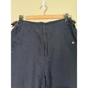Athleta Cabo Linen Shorts Navy Blue 586829-02 Womens Size 8 Elastic‎ Side Buckle thumbnail 4