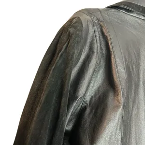 Vintage 90's Marco Morani Black Leather Long Trench Coat Women’s L Suede Trim thumbnail 12