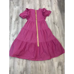 English Factory Magenta Pink Tiered‎ Midi Dress Ruffle Puff Sleeve Square Neck thumbnail 8