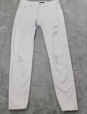 True Religion Jeans Women's 30 HALLE Mid Rise‎ Super Skinny White Denim thumbnail 1