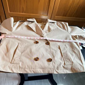 NEW Rebecca Minkoff XL Cropped Trench Coat Khaki Beige Double Breasted NWT thumbnail 5