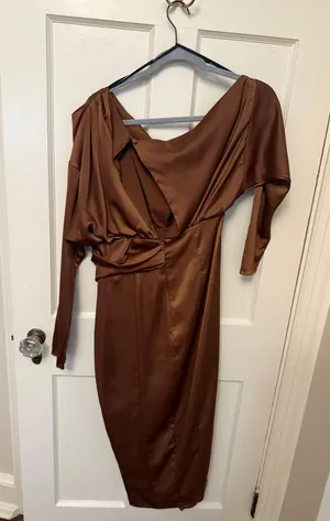 ASOS Dress Midi Brown Satin  thumbnail 3