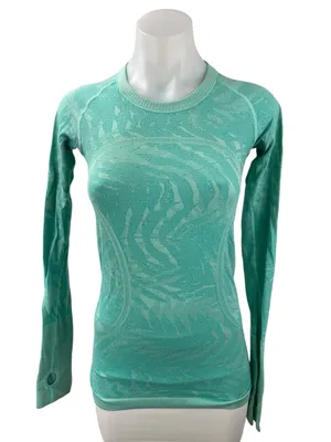 Lululemon Swiftly Tech Mint Green Printed Long Sleeve Active Tee T-shirt Top S thumbnail 1