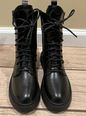 Combat Boots Lace Up Side Zipper Boots Stylish Faux Leather Boots Booties Pu Shoes thumbnail 1