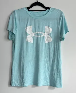 Under Armour Women's Short Sleeve Tee in Aqua with White Logo Size L thumbnail 1