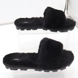 UGG Slide Sandal Womens 9 Cozette Black Faux Fur Lug Sole Excellent thumbnail 2